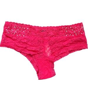 Victoria's Secret The Lacie Hiphugger Panty Hot Pink Rhinestone Lace L Large